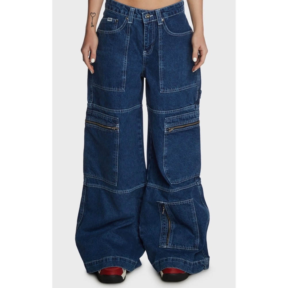 The Ragged Priest Jeans Cargo Wide Leg Denim Blue Womens 28